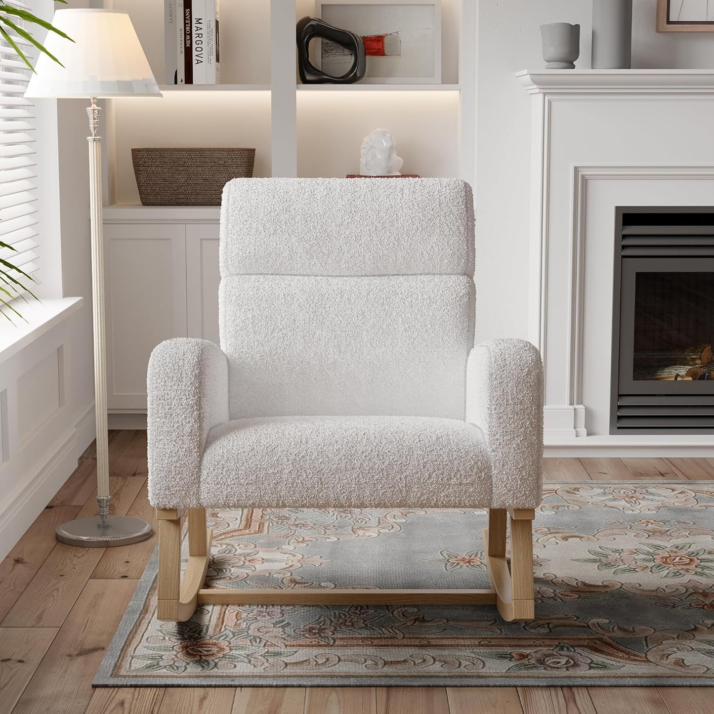 Schommelstoel – Schommelstoel met Wol – Loungestoel – Relaxstoel – Wit – Zachte Schapenwolvulling – Hoge Ergonomische Rugleuning