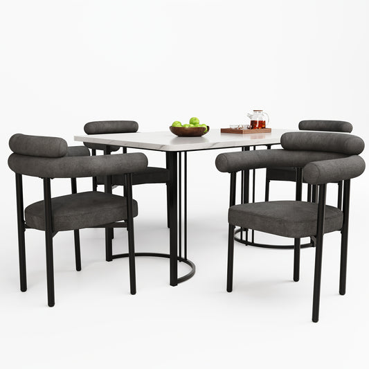 Eetkamerstoel – Eetkamerstoel Met Armleuning – Kuipstoel – Stoel Voor Eettafel – Gestoffeerde Stoel – Grijze Suède Bekleding – Stevig Metalen Onderstel