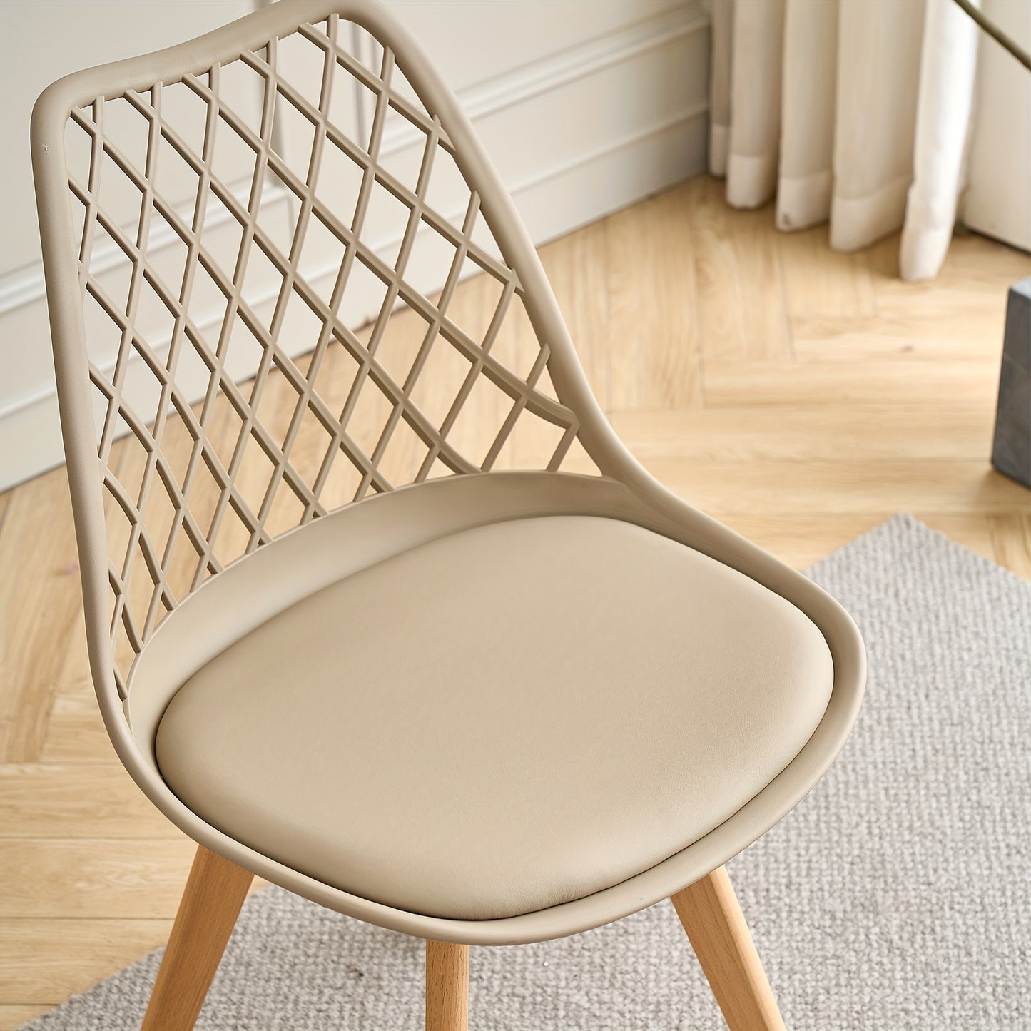 Scandinavische Eetkamerstoelen – Design Stoelen – Keukenstoelen – Woonkamerstoelen – Café Stoelen – Set van 6 – PU Leder Zitting – Massief Beukenhout Frame – Khaki