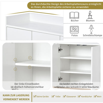 Dressoir – Kast – Sideboard – Buffetkast – Opbergkast – Wit 120x30x80 cm – Metalen Poot – Verstelbare Legplanken