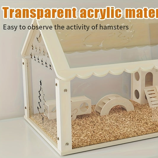 Hamstercage – Hamsterkooi – Knaagdierkooi – Dierenkooi – Muizencage – 60,96 cm Ruim – Hout Met Transparante Acrylpanelen