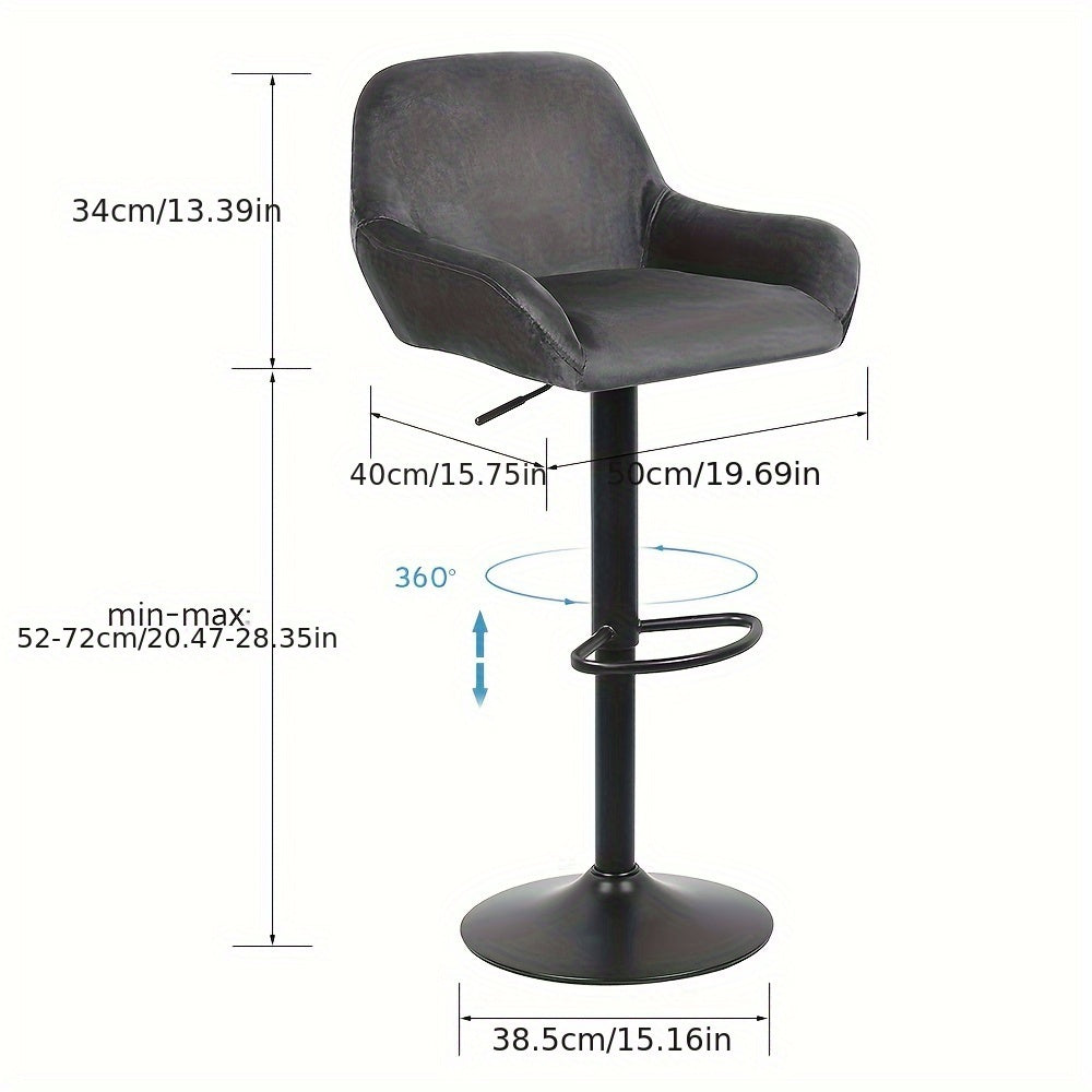 2pcs Luxe Velvet Bar Stools With Armrests - Extra-Wide For 90cm Counter Height Island Stools, Certified Upholstery & Ergonomic Design For Modern Kitchens & Dining Rooms
