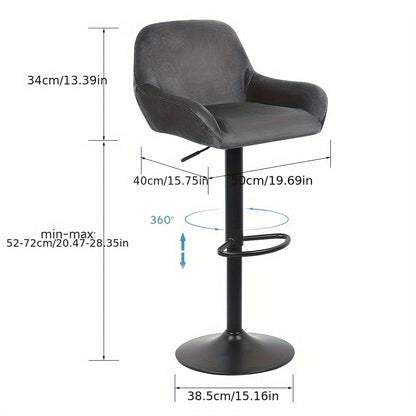 2pcs Luxe Velvet Bar Stools With Armrests - Extra-Wide For 90cm Counter Height Island Stools, Certified Upholstery & Ergonomic Design For Modern Kitchens & Dining Rooms