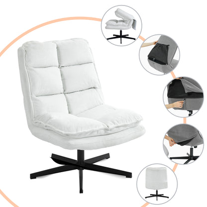 Draaifauteuil – Lounge Chair – Fauteuil – Relaxstoel – Zithoekstoel – Wit – Inklapbare Rugleuning – 360° Draaifunctie