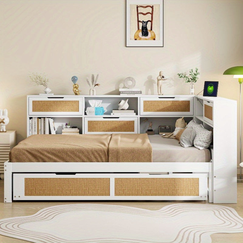 Uitklapbare Sofa Bed – Slaapbank – Bedbank – Logeerbed – Vouwbed – Wit – 140x200 cm – Opbergruimte en USB-oplaadpoort