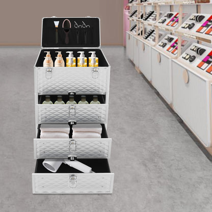 Make-up Koffer – Make-up Organizer – Beauty Koffer – Rolling Case – Salon Trolley – Aluminiumlegering & Duurzaam – 3 Laden & Wieltjes