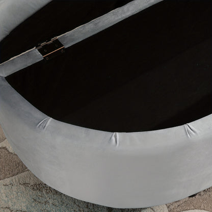 Poef – Opbergbank – Voetenbankje – Hocker – Zitkist – Fluweel Bekleed – Metalen Frame – Grijs – Met Verborgen Opbergruimte – Getufte Zitting
