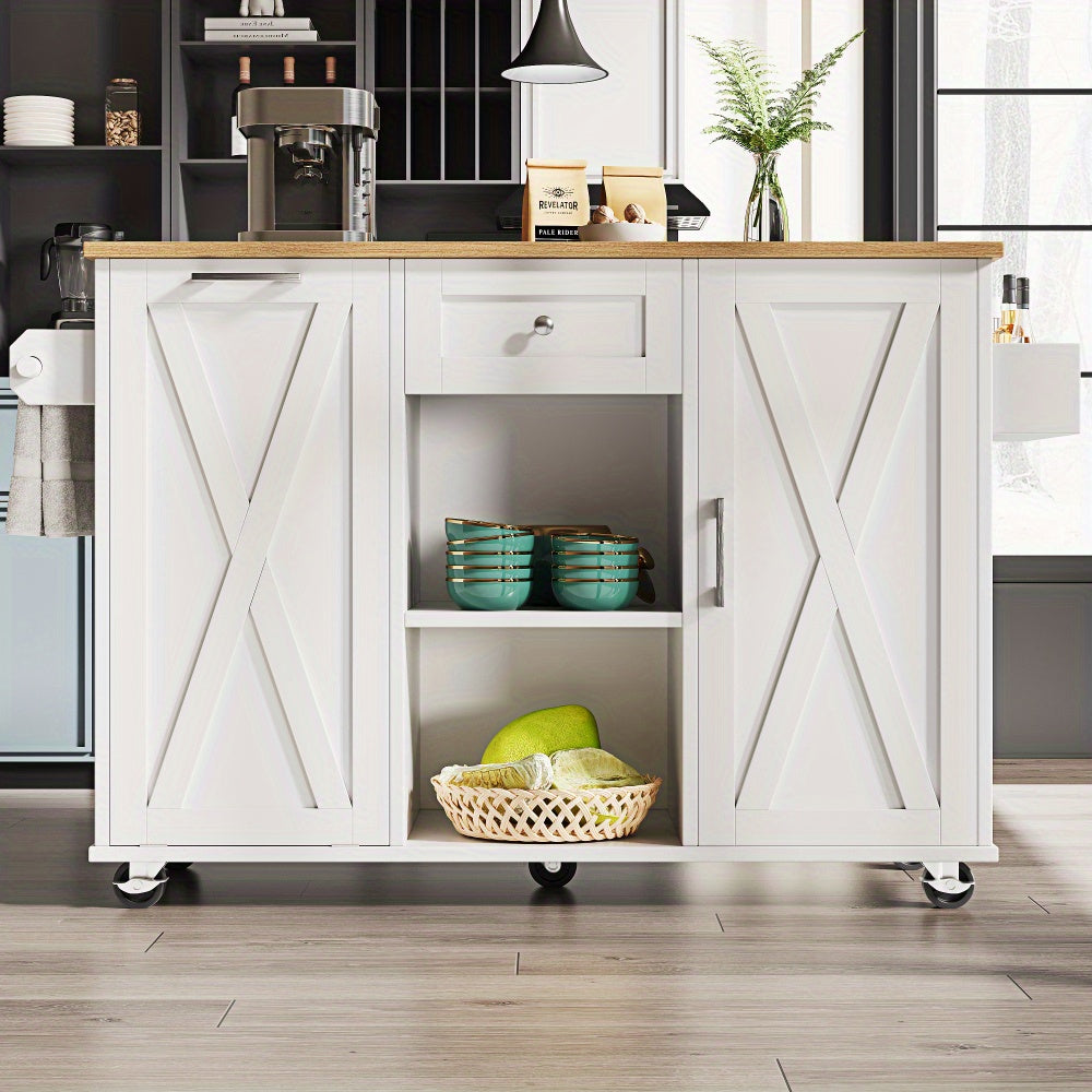 Large Kitchen Storage Cart with Drawer Organizer - Heavy-Duty Mobile Serving Cabinet, White Rolling Utility Trolley for Home Kitchen, Pantry, Dining Room - Space-Saving Design with Easy Assembly, Compact Furniture, Sturdy Con