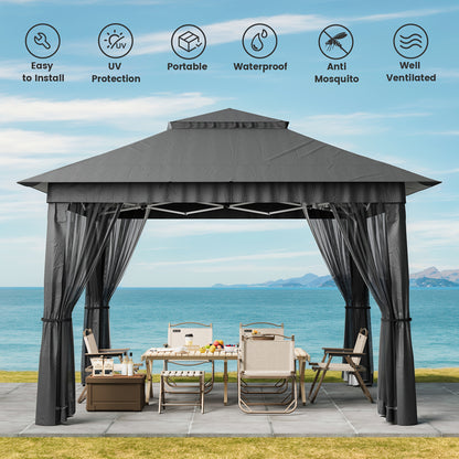 Partytent – Tuinpaviljoen – Paviljoen – Easy-Up Tent – Vouwtent – 3,35x3,35 m – Waterdicht Met Muskietennet – Verstelbare Hoogte – UV-Bescherming – Inclusief Draagtas