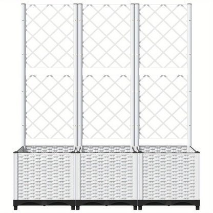 Plantenbak Met Witte Spalier – Bloembak – Kruidenbak – Plantcontainer – Tuinbak – 120x40x136 cm – Weerbestendig PP Materiaal