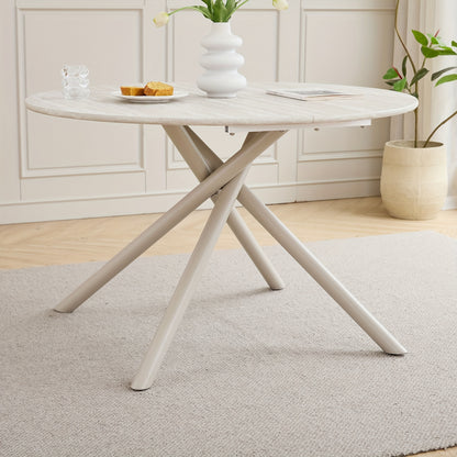 Eettafel Rond – Ronde Eettafel – Ronde Tafel – Keukentafel Rond – Ronde Eetkamertafel – Modern Design – Stevig Gecoat Metalen Kruispoot – 115 cm MDF Blad Grijs