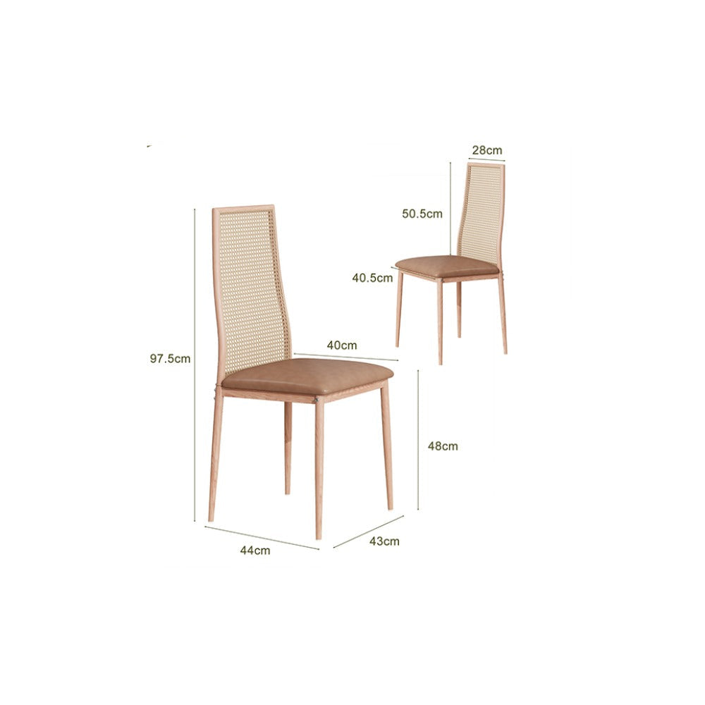 Rotanstoel – Rotan Eetkamerstoel – Rieten Stoel – Tuinstoel – Balkonstoel – Mid-Century Design – Metalen Onderstel – Comfortabele Wicker Rugleuning – 97,5x43x44 cm