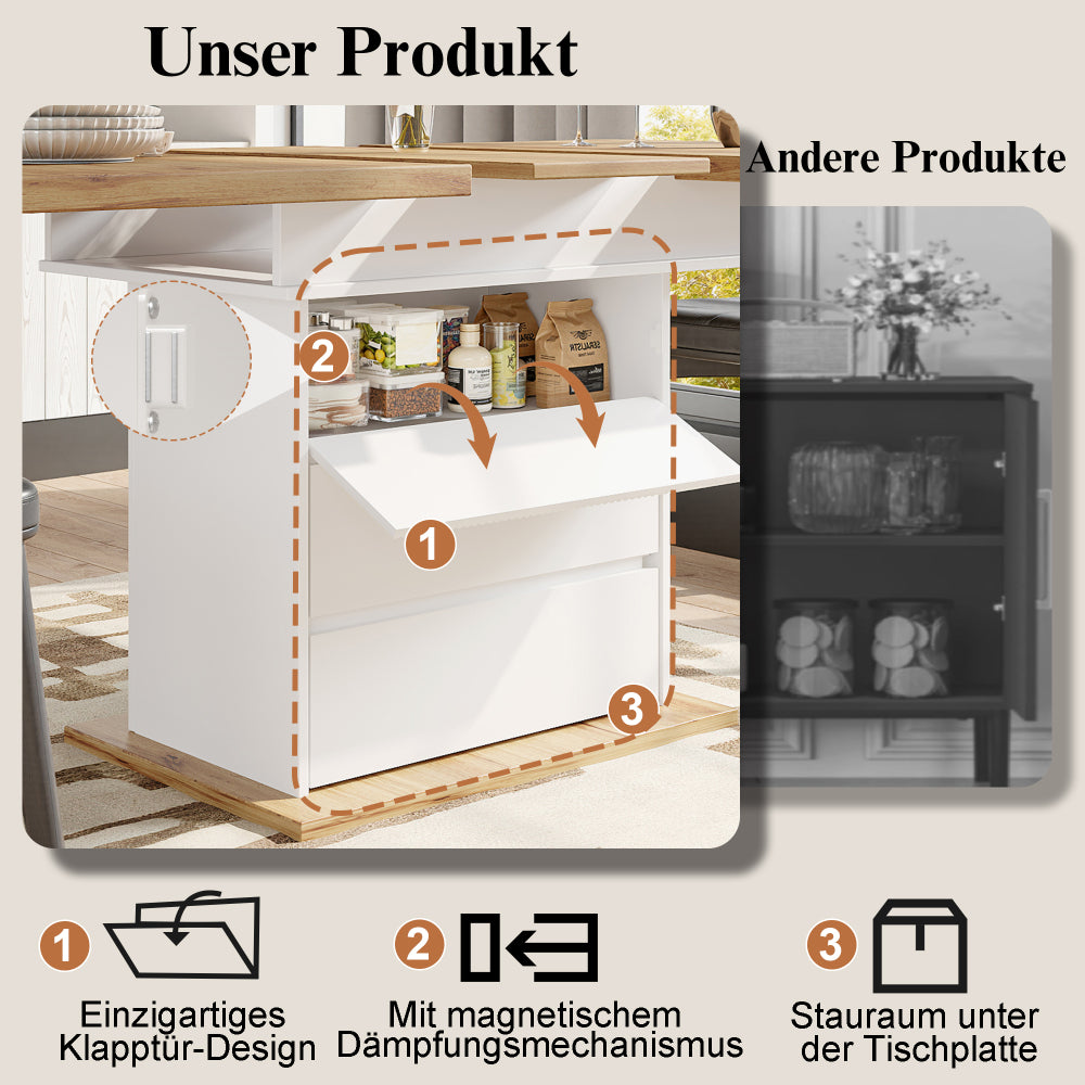 Uitklapbare Eettafel – Klaptafel – Uitschuifbare Tafel – Eettafel Compact – Meubeltafel – Zwart-Wit – Uitbreidbaar 110-140 cm – 3-Lagen Opbergruimte – Stevige Duurzame Constructie