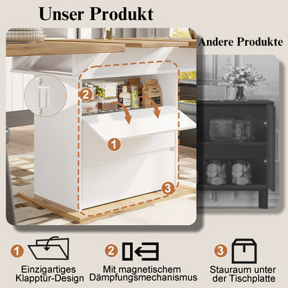 Uitklapbare Eettafel – Klaptafel – Uitschuifbare Tafel – Eettafel Compact – Meubeltafel – Zwart-Wit – Uitbreidbaar 110-140 cm – 3-Lagen Opbergruimte – Stevige Duurzame Constructie