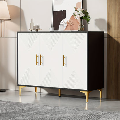 Opbergkast – Kasten – Dressoir – Sideboard – Bergmeubel – Wit Met Gouden Accenten – Ruime Opbergruimte 3,2+ Kubieke Voet – Vrijstaand En Snel Te Plaatsen