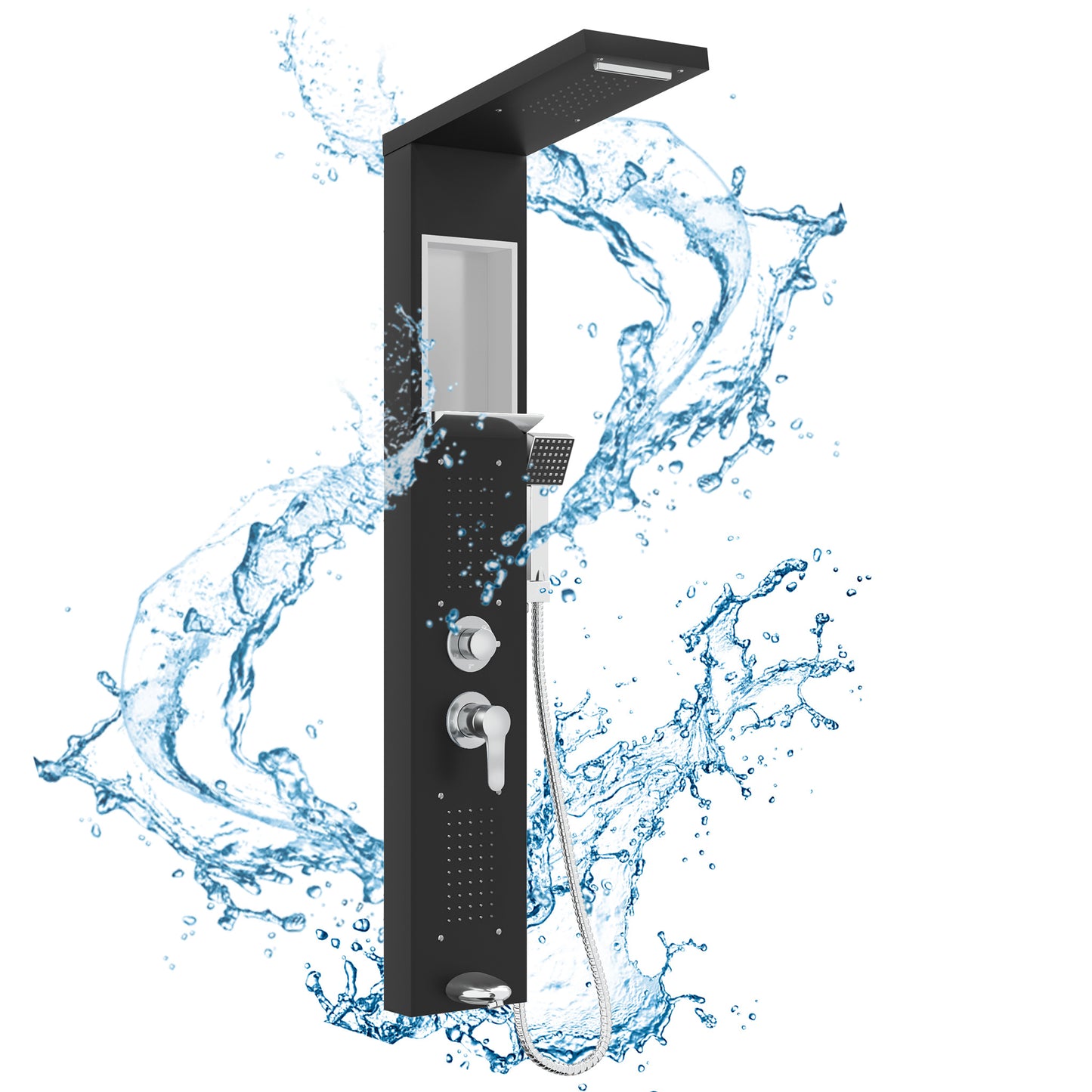 Douchepaneel – Douchepaneel Met Handdouche – Massage Douchepaneel – Regendouchepaneel – Waterval Douchepaneel – 5-in-1 Multifunctioneel Douchepaneel – Roestvrijstaal 304 – Ingebouwde Opbergruimte