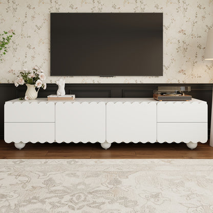 tv meubel – tv kast – tv stand – lowboard – media meubel – wit – modern geschulpte afwerking – bamboe materiaal – 4 lades – 2 kastdeuren – vloerstaand