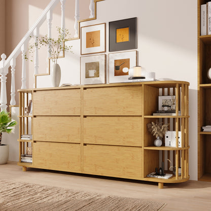 Dressoir – Opbergkast – Ladekast – Buffetkast – Vitrinekast – 160 cm Breed – Bamboe Raster Deuren – Verstelbare Pootjes – Duurzaam Niet-Hout Materiaal