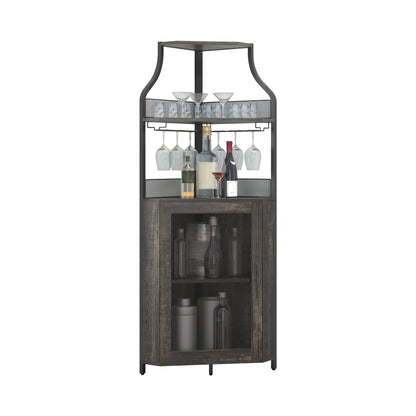 Barkast – Wijnkast – Drankkast – Barmeubel – Hoekdressoir – Verstelbare Plank – Metaal & Hout – Compact Vrijstaand
