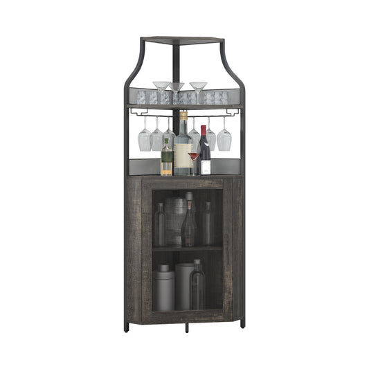 Barkast – Wijnkast – Drankkast – Barmeubel – Hoekdressoir – Verstelbare Plank – Metaal & Hout – Compact Vrijstaand