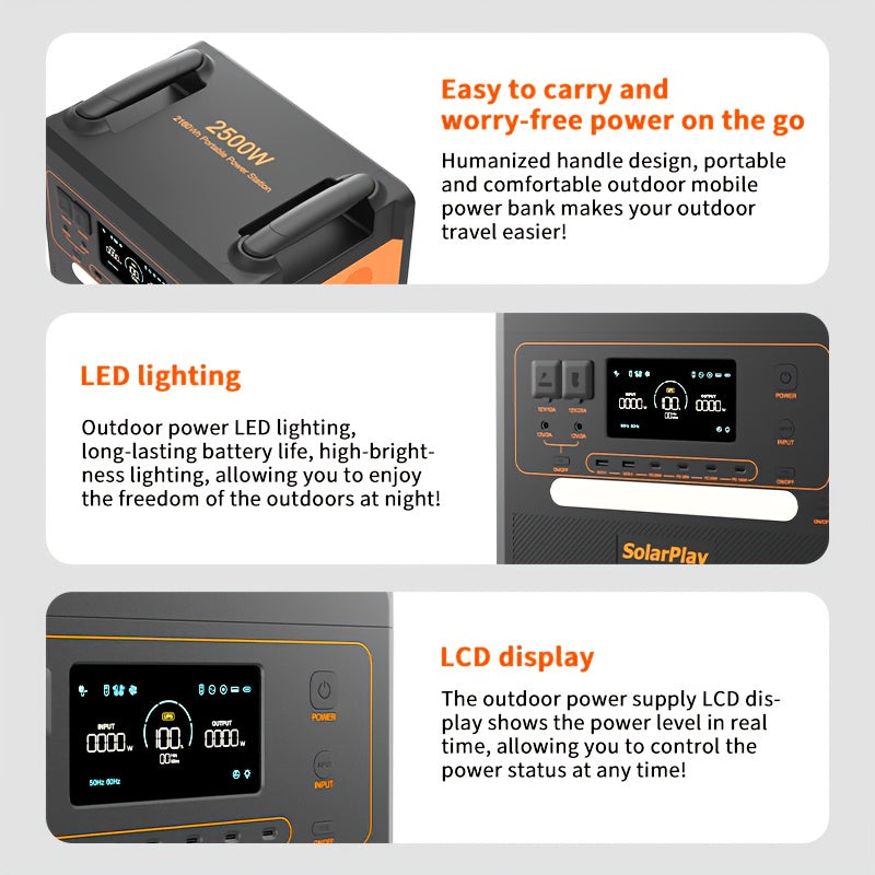 Draagbare Power Station – Mobiele Stroomvoorziening – Powerbank – Outdoor Generator – Noodstroom – 2500W Vermogen – 2304Wh LiFePO4 Batterij – Snelladen USB-C & AC Uitgangen
