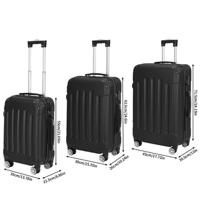 Koffer Set – Reiskoffers – Bagage – Trolley – Harde Koffer – ABS Hard Shell – 4 Zwenkwielen – TSA Combinatieslot – Zwart – M-L-XL