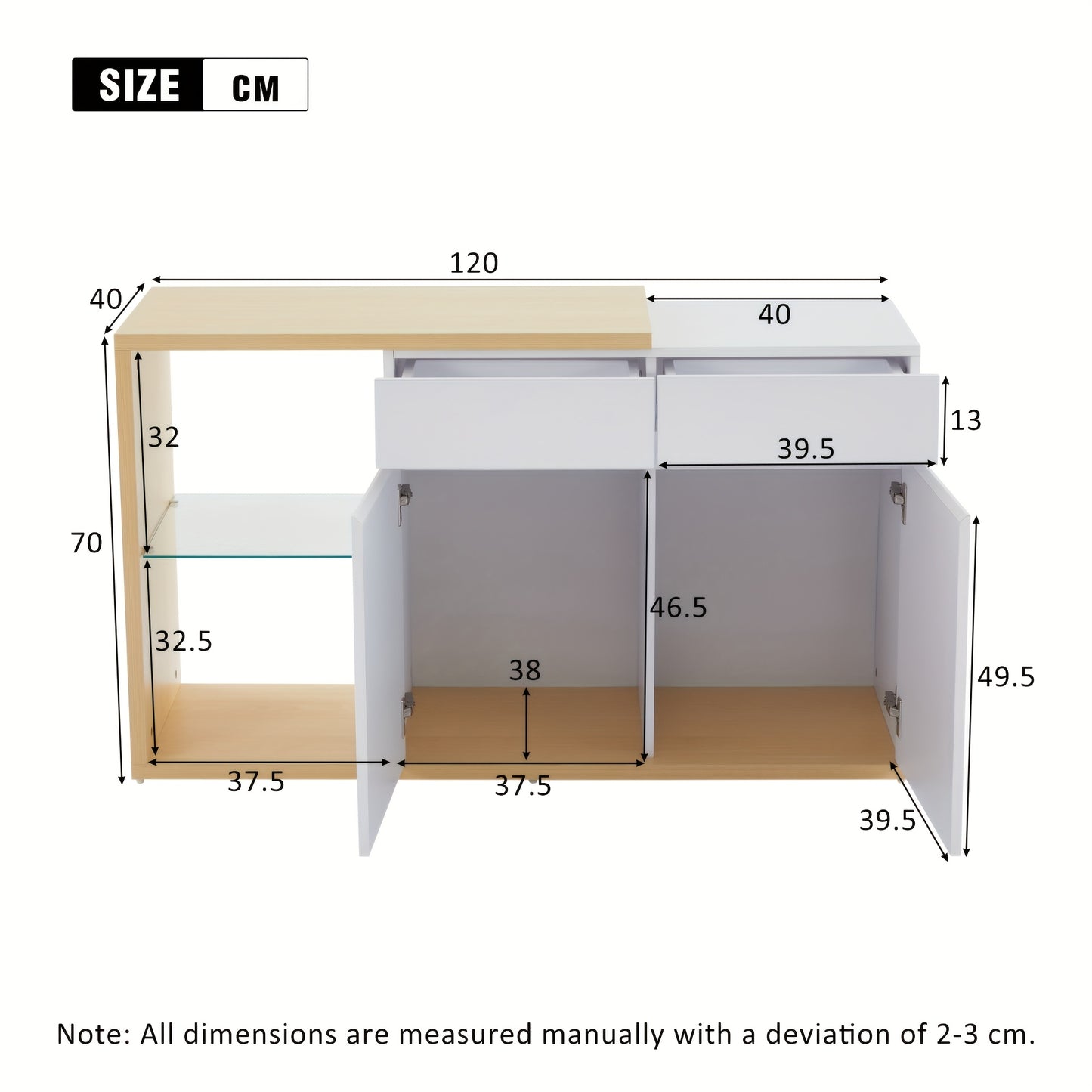 Dressoir – Sideboard – Opbergkast – Ladekast – Woonkamerkast – Wit – Multifunctioneel – 120 cm Breed – Hout en Spaanplaat – 2 Deuren en 2 Lades