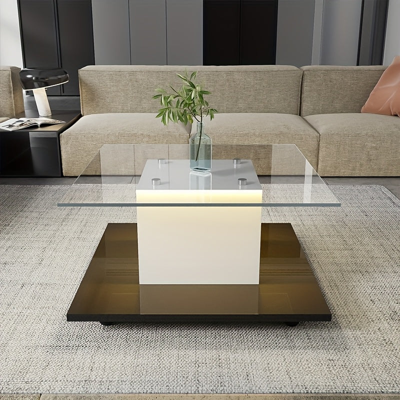 Koffietafel – Salontafel – Bijzettafel – Tafel – Glazen Tafel – Geharde Glazen Blad – Verrijdbaar Met Wieltjes – 80x80x40 cm Hoog