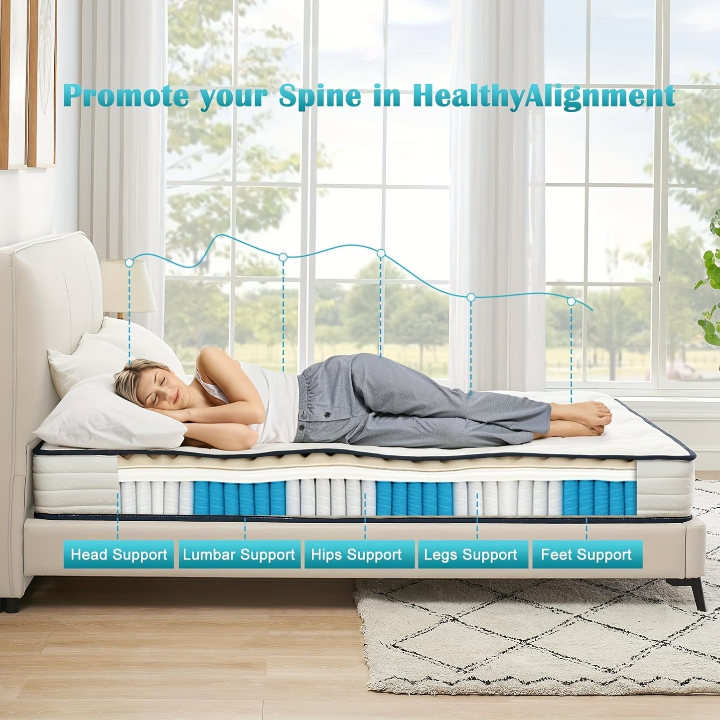 Pocketvering Matras – Veer Matras – Spring Matras – Stevige Matras – 7-Zones Matras – 140x200 cm – Hardheid H3 – 21 cm Hoogte – Koudschuim Met Microvezel Hoes
