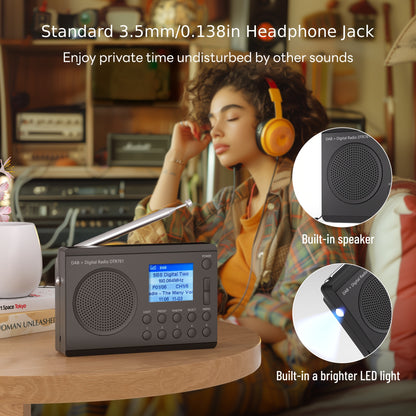 Portable FM/DAB Radio, Shortwave Radio With 40 Presets, LED Light, LCD Display, Strong Reception Battery Operated By 3AA Batteries Or AC Power, Big Speaker, Earphone Jack For Gift, Elder, Home