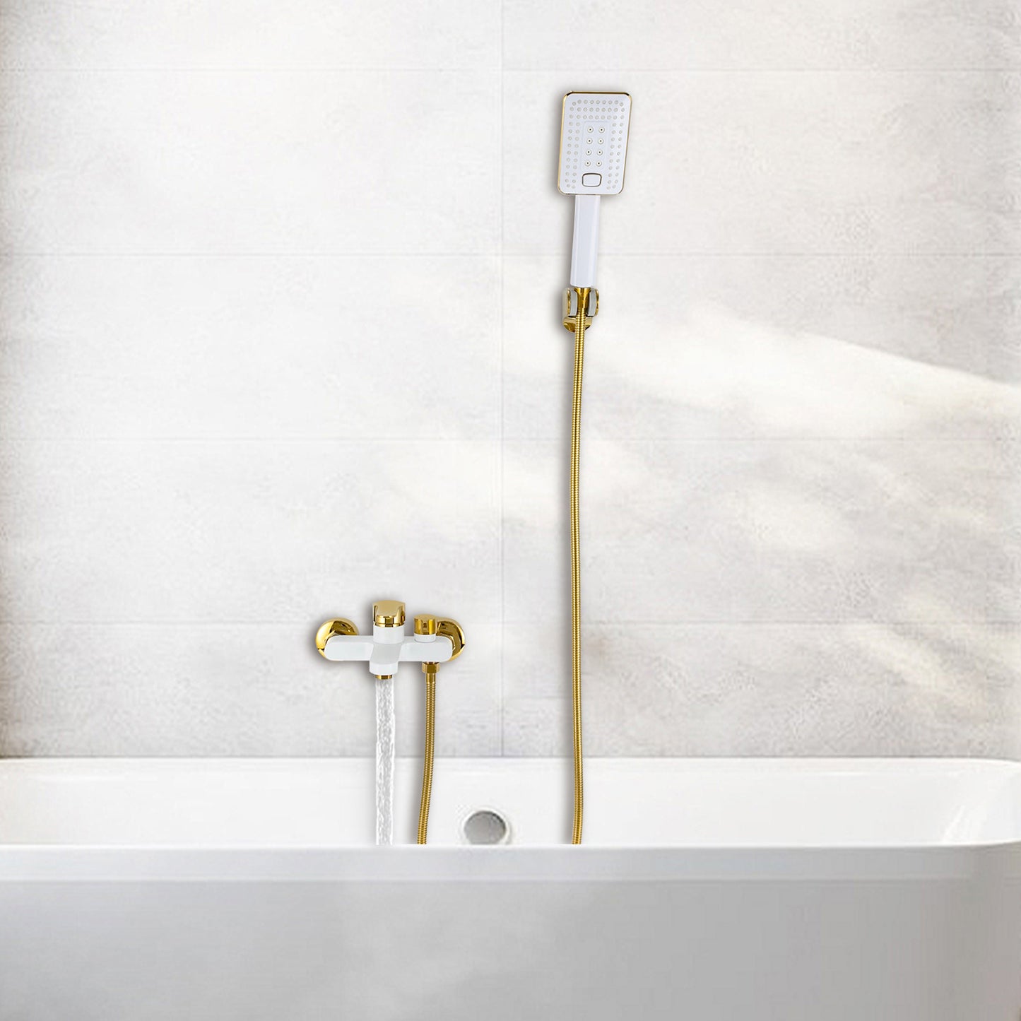 Badkraan – Badmengkraan – Handdouche – Wandkraan – Badkamergarnituur – Messing – Watervaluitloop – Opbouw