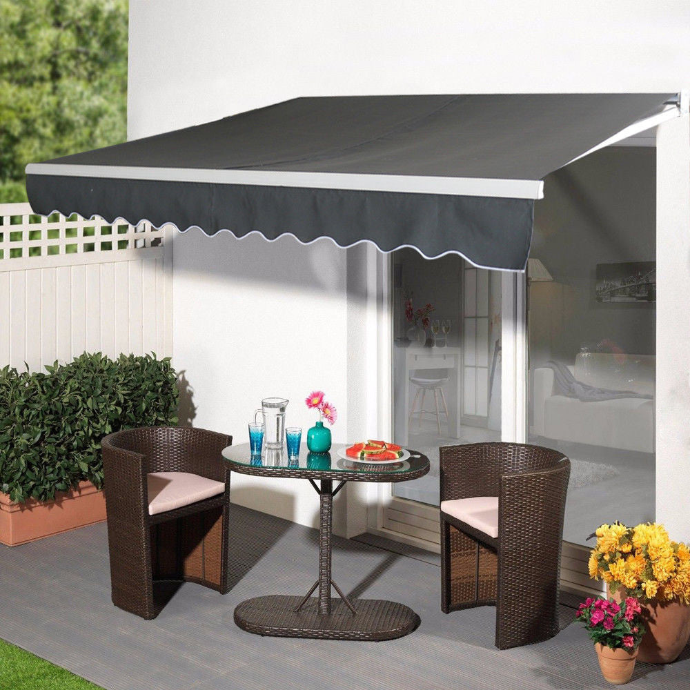 Balkonzeil – Balkondoek – Balkonscherm – Zonwering – Buitenluifel – Aluminium Frame – Handmatige Slinger – 300x250 cm – Donkergrijs