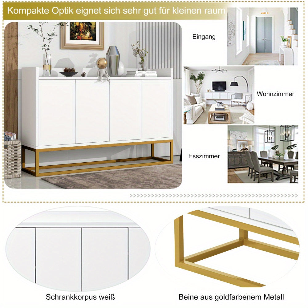 Dressoir – Ladekast – Opbergkast – Buffetkast – Wandkast – Modern Wit Met Gouden Accenten – 4 Deuren Handenvrij Ontwerp