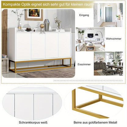 Dressoir – Ladekast – Opbergkast – Buffetkast – Wandkast – Modern Wit Met Gouden Accenten – 4 Deuren Handenvrij Ontwerp