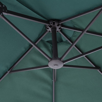 Large Patio Umbrella with Cross Base, 460x270 cm, 2.7m Diameter, Dark Green Polyester Canopy, ABS Frame, Hand Crank, Heavy Duty for Garden, Balcony, Outdoor Use, High Stability, Wind Resistant.