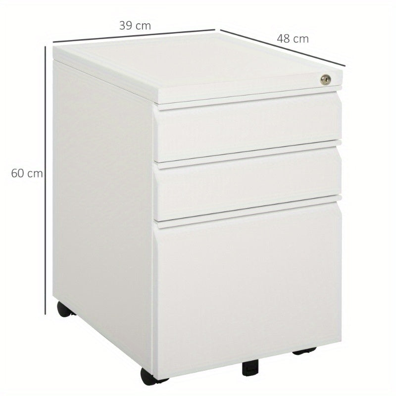 Rolkast – Rolcontainer – Ladenkast – Opbergkast – Mobiele Kast – Wit Staal – Compact 39x48x60 cm – Duurzaam en Ruimtebesparend