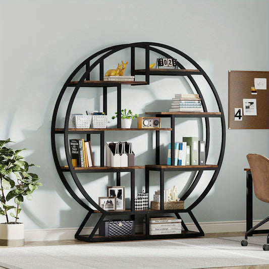 Boekenkast – Boekplank – Boekenrek – Open Kast – Opbergkast – Rustic Brown – Ruimtebesparend Verticaal Design – Stevig Houten Frame Met Metalen Steunen