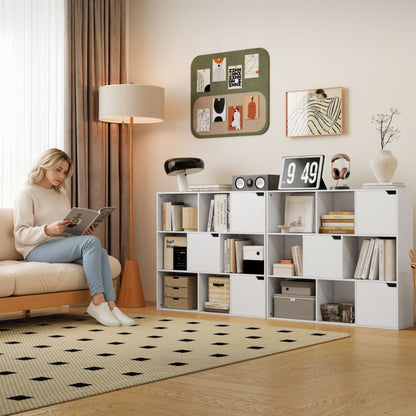Opbergkast – Opbergmeubel – Kast – Dressoir – Bergkast – Wit – 9 Vakken – 3 Deuren – 6 Open Planken – Duurzaam – Minimalistisch Design