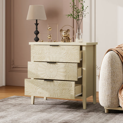 Ladenkast – Ladekast – Ladekastje – Dressoir – Opbergkast – Wit met natuurlijk beige – 3 Lades – Ruime Opbergruimte – Modern Design – Stevig Niet-Houtmateriaal – 69 cm Hoog