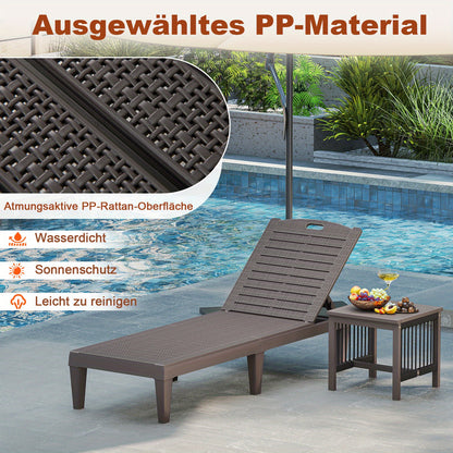 Ligstoel – Tuinstoel – Ligbed – Relaxstoel – Chaise Lounge – 2 Stuks – Verstelbare Rugleuning – Weerbestendig PP-Rattan – Zwart