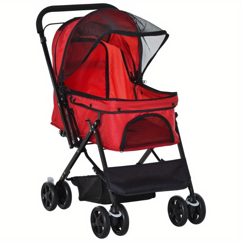 Dierenwagen – Huisdierwagen – Hondenbuggy – Kattenwagen – Dierenbuggy – Stevig IJzeren Frame – All-Terrain Wielen – Lichtgewicht Inklapbaar – Veiligheidsriem – 76x52x95cm