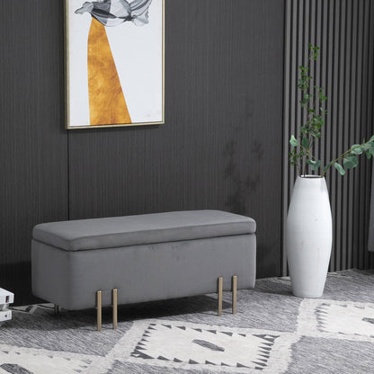 Opbergbank – Opbergbankje – Opbergkist – Bankje – Hocker – Donkergrijs Velours – Luxe Gouden Onderstel – Ruime Opbergruimte – Comfortabel Zitvlak