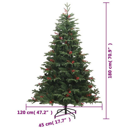 180cm (5'10") Foldable Artificial Christmas Tree with Cones & Berries - Full, Heavy Base, Space-Saving Design for Small Spaces, Easy Setup, Sturdy Floor Decoration for Living Room, Apartment, Office - No Assembly Required, Du