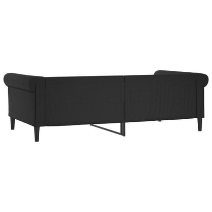 Slaapbank – Bedbank – Sofa Bed – Slaapstoel – Opklapbare Bank – Zwart Met Wit Kussen – Hardhouten Frame – Kunstleren Bekleding