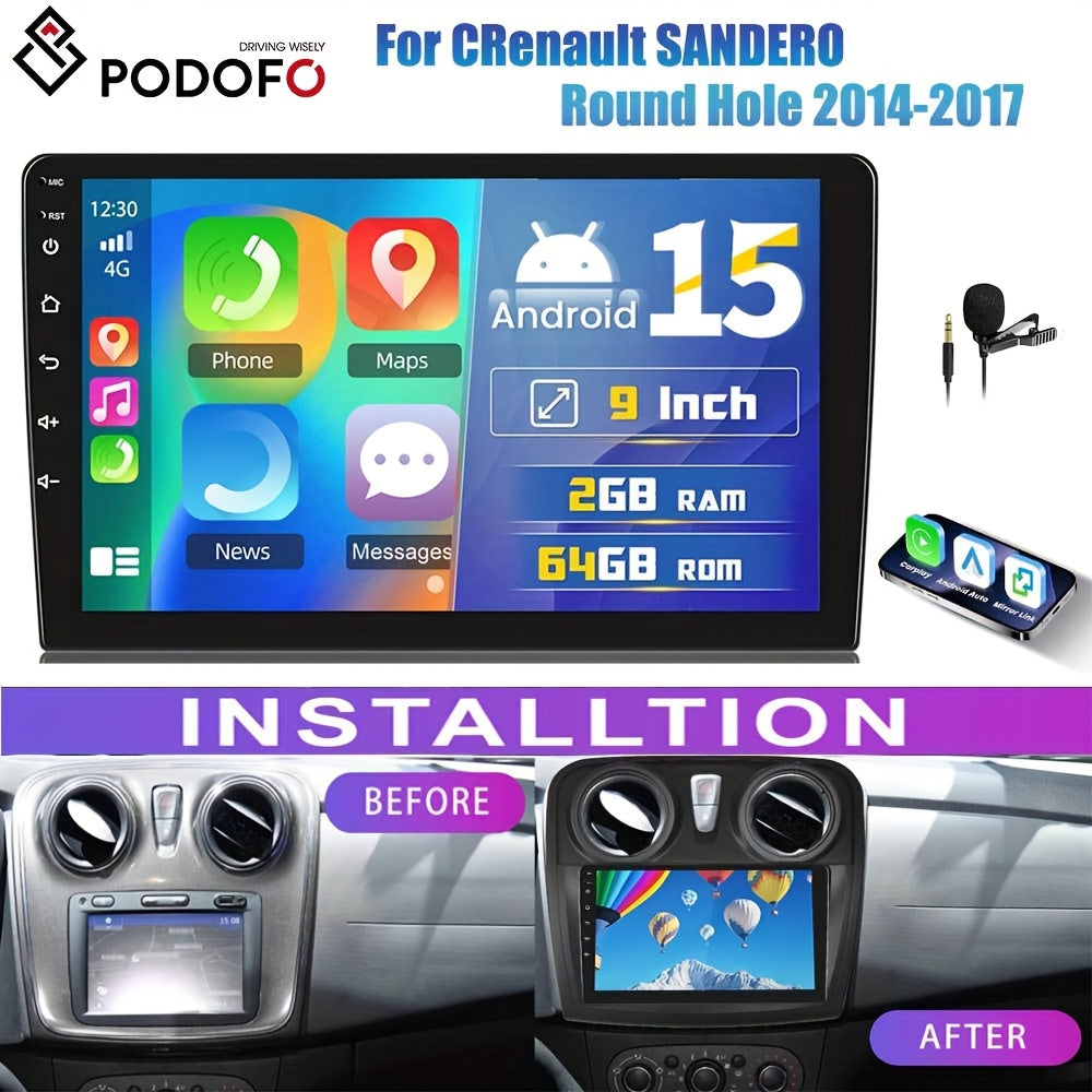 Autoradio – Car Stereo – Multimedia Speler – Auto Radio – 1-DIN Radio – 9 Inch Touchscreen – Android 15.0 – Draadloos CarPlay & Android Auto