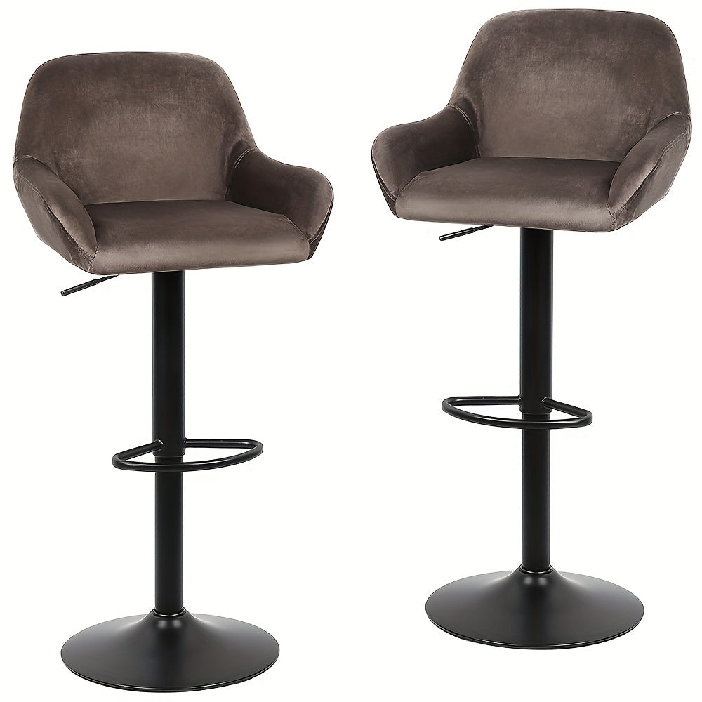 Barstoelen – Barkrukken – Keukenstoelen – Barstoelen Met Rugleuning – Set Van 2 – Moderne Velvet Bekleding – 360° Draaibaar – Verstelbare Hoogte 40x50x86-106cm – Bruin – Met Zwart Metalen Frame
