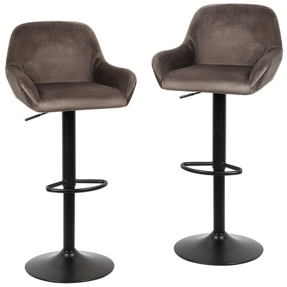 Barstoelen – Barkrukken – Keukenstoelen – Barstoelen Met Rugleuning – Set Van 2 – Moderne Velvet Bekleding – 360° Draaibaar – Verstelbare Hoogte 40x50x86-106cm – Bruin – Met Zwart Metalen Frame