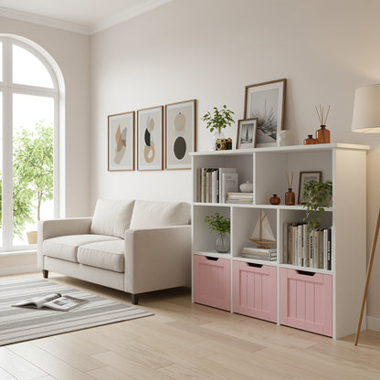 Draaikastje – Opbergkast – Verrijdbare Kast – Ladenkast – Houten Kast – Roze – 3 Lagen Met Lades – Duurzaam Hout Met Wieltjes