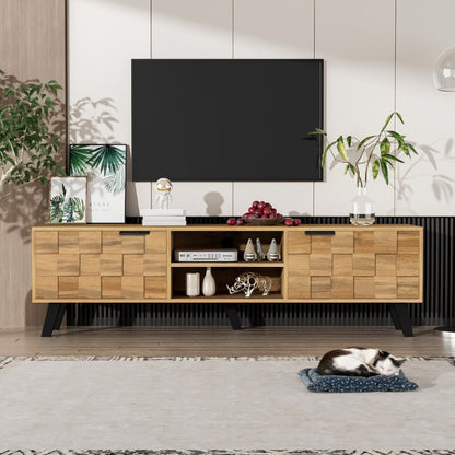 Modern TV Meubel – Tv Kast – Tv Stand – Entertainment Meubel – Woonkamer Kast – 160 cm Breed – 2 Deuren en 2 Open Vakken – Zwart Bruin Wit