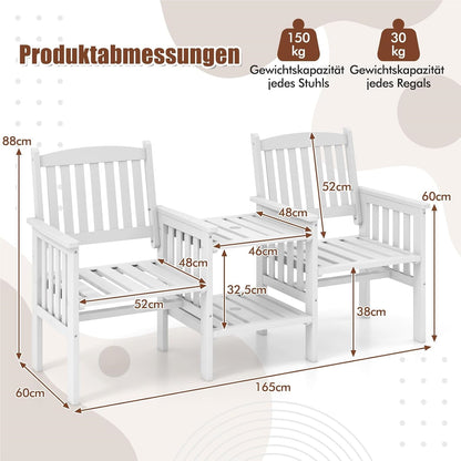 Tuinbank – Buitenbank – Terrasbank – Balkonbank – Picknickbank – Houten 2-Zits Bank Met Tafel – Parasolhouder – 165 x 60 x 88 cm – Massief Grenenhout – Draagvermogen 330 kg – Wit